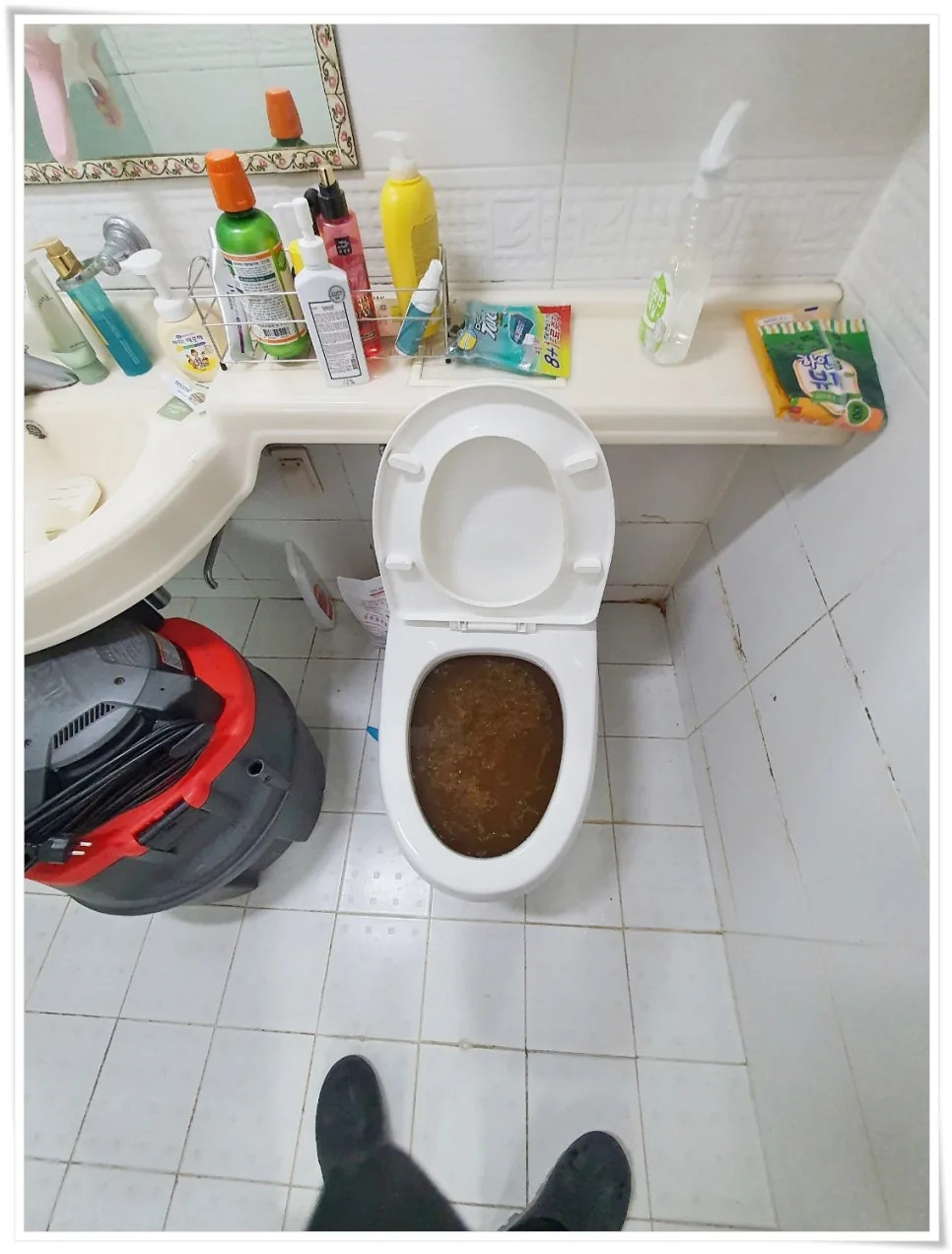 세면대와 변기가 설치된 욕실 전경